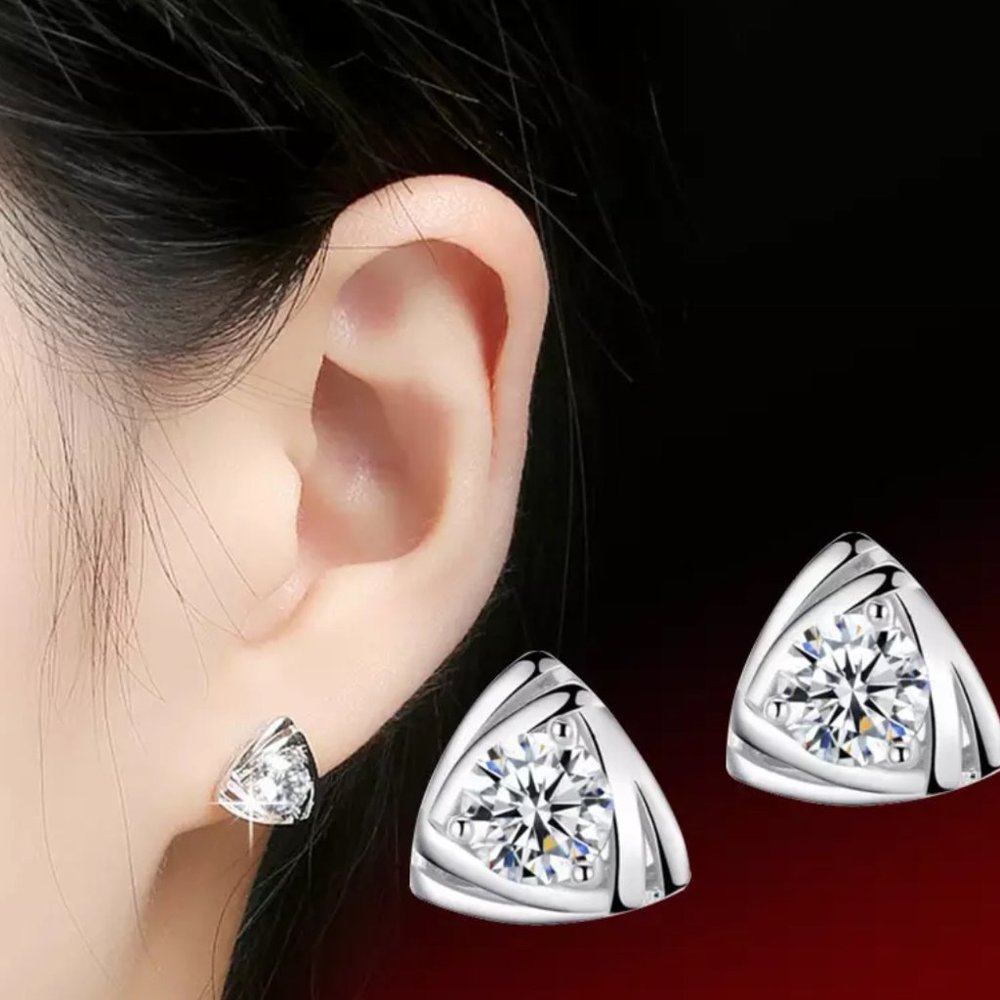 S925 Sterling Silver Diamond Stud Earrings - Picture 3 of 4